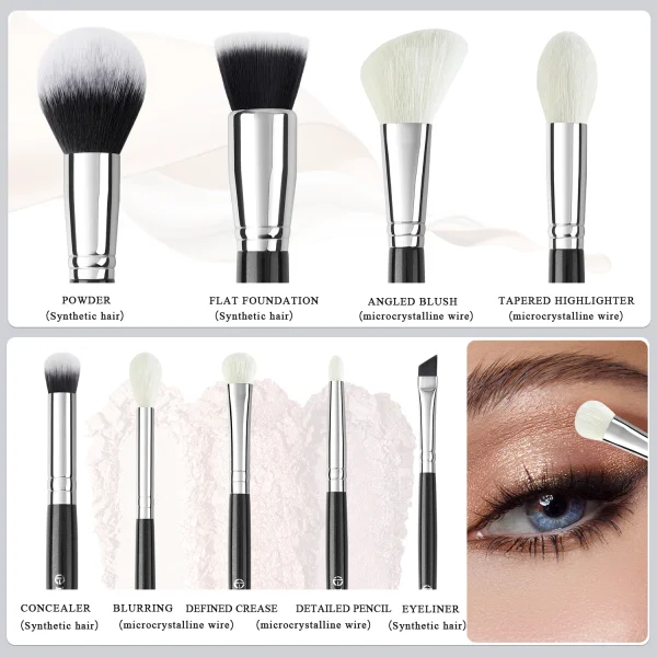 BEILI 6 Pcs Black Makeup Brushes Set Soft Synthetic Foundation Loose Powder Eyeshadow Detail Brush Hair Blush Brush Beauty Tool - Image 6