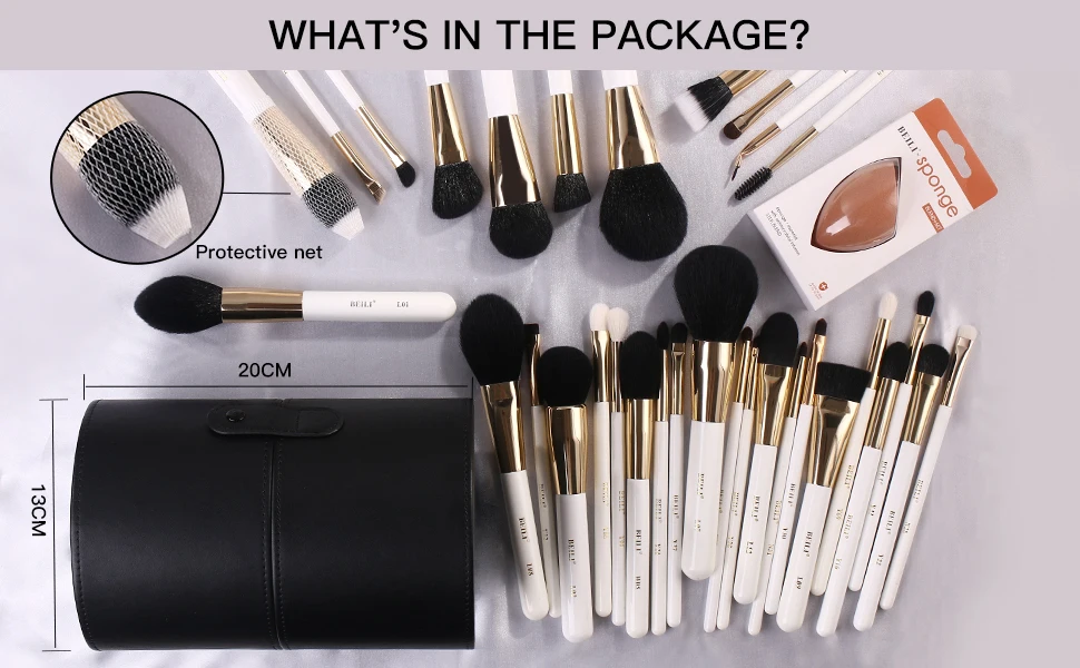 BEILI White Golden Makeup Brushes Set Professional Goat Hair Foundation Contour Bronzer Blush Kakubi Beauty brochas maquillaje BEILI White Golden Makeup Brushes Set Professional Goat Hair Foundation Contour Bronzer Blush Kakubi Beauty brochas maquillaje