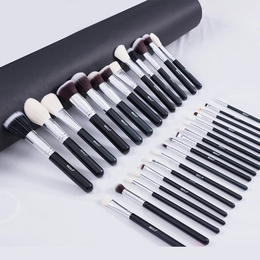 BEILI White Golden Makeup Brushes Set Professional Goat Hair Foundation Contour Bronzer Blush Kakubi Beauty brochas maquillaje