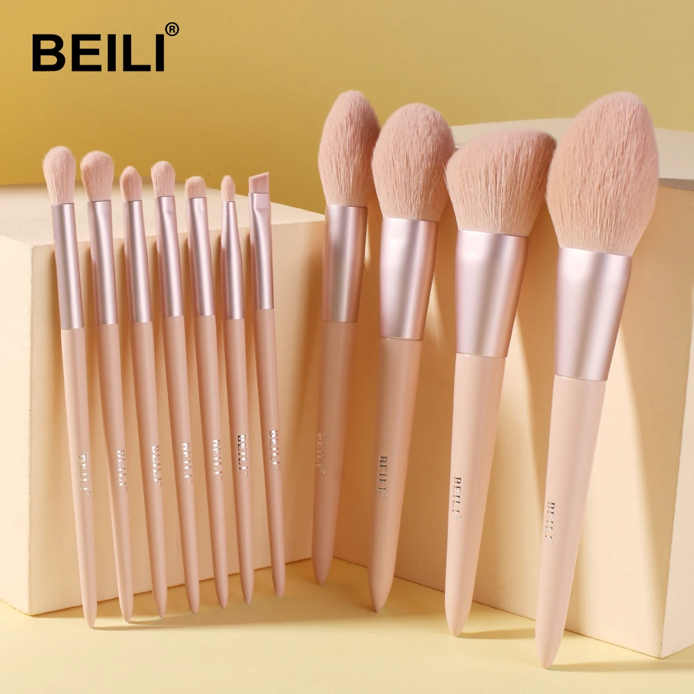 BEILI White Golden Makeup Brushes Set Professional Goat Hair Foundation Contour Bronzer Blush Kakubi Beauty brochas maquillaje