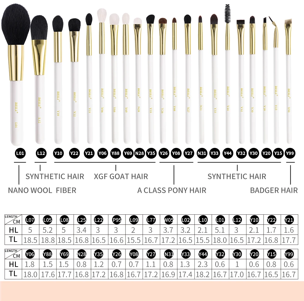 BEILI White Golden Makeup Brushes Set Professional Goat Hair Foundation Contour Bronzer Blush Kakubi Beauty brochas maquillaje BEILI White Golden Makeup Brushes Set Professional Goat Hair Foundation Contour Bronzer Blush Kakubi Beauty brochas maquillaje