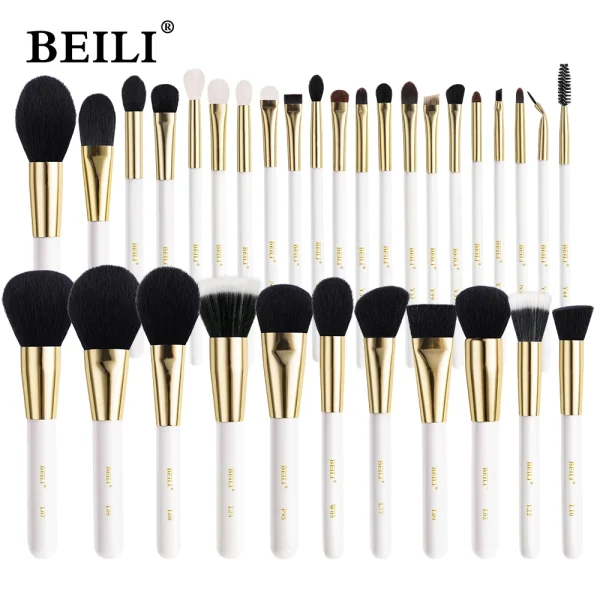BEILI White Golden Makeup Brushes Set Professional Goat Hair Foundation Contour Bronzer Blush Kakubi Beauty brochas maquillaje