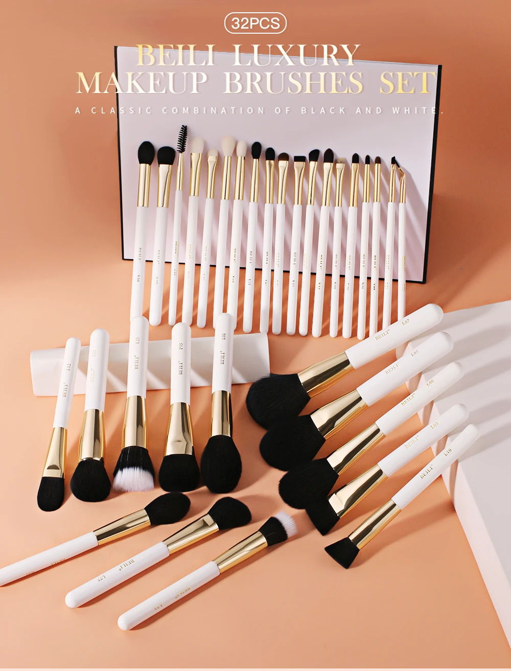 BEILI White Golden Makeup Brushes Set Professional Goat Hair Foundation Contour Bronzer Blush Kakubi Beauty brochas maquillaje BEILI White Golden Makeup Brushes Set Professional Goat Hair Foundation Contour Bronzer Blush Kakubi Beauty brochas maquillaje