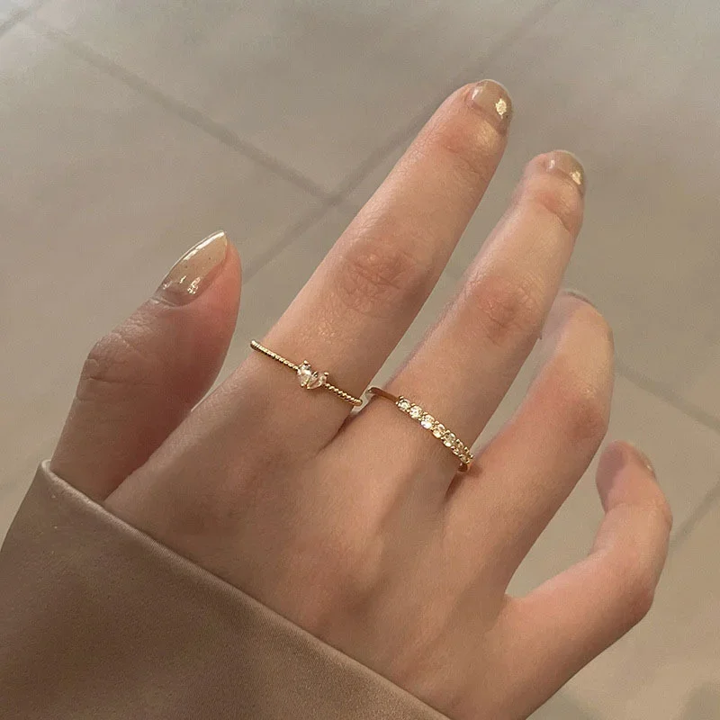 2pcs/set Gold Color Heart Zircon Rings Set for Women Girls Adjustable Minimalism Luxury Twist Ring Fashion Jewelry Wedding Gifts 2pcs/set Gold Color Heart Zircon Rings Set for Women Girls Adjustable Minimalism Luxury Twist Ring Fashion Jewelry Wedding Gifts