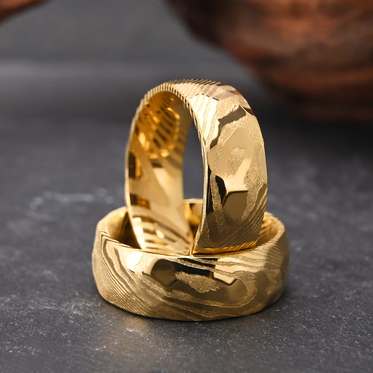 Damascus Steel band ring men - Engagement Jewelry for Groom Bridesman Couple's Matching Rings ， Mens Wedding Ring Band