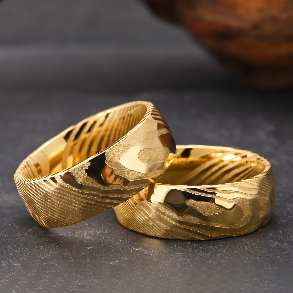 Damascus Steel band ring men - Engagement Jewelry for Groom Bridesman Couple's Matching Rings ， Mens Wedding Ring Band