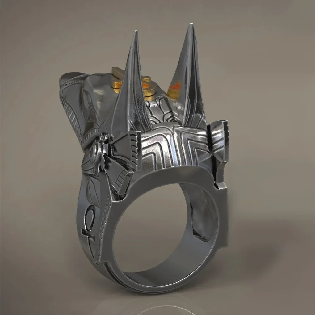 Vintage Stainless Steel Egypt Cross Anubis God Finger Rings for Men Women Punk Wolf Head Knuckle Ring Boho Statement Jewelry