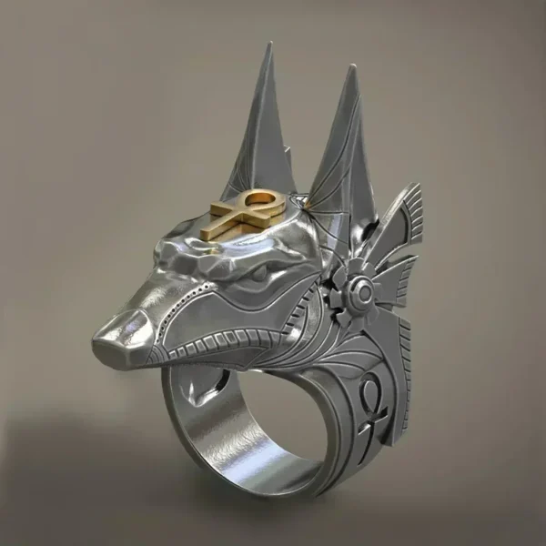 Vintage Stainless Steel Egypt Cross Anubis God Finger Rings for Men Women Punk Wolf Head Knuckle Ring Boho Statement Jewelry - Image 3