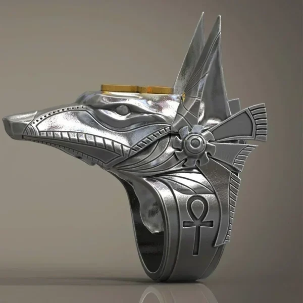Vintage Stainless Steel Egypt Cross Anubis God Finger Rings for Men Women Punk Wolf Head Knuckle Ring Boho Statement Jewelry