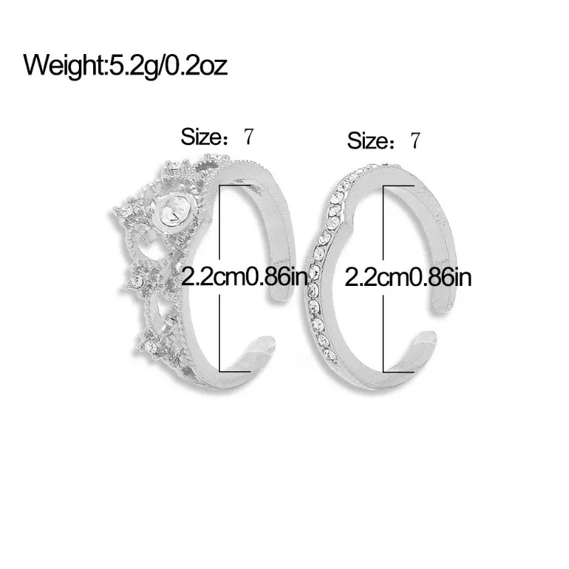 Stainless Steel 2PCS Crystal Crown Adjustable Ring Irregular Geometry Vintage Rings Set for Women Girls New Fashion Jewelry Gift Stainless Steel 2PCS Crystal Crown Adjustable Ring Irregular Geometry Vintage Rings Set for Women Girls New Fashion Jewelry Gift