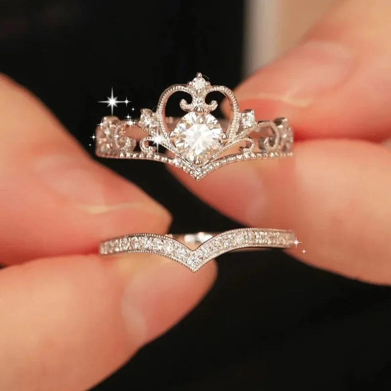 Stainless Steel 2PCS Crystal Crown Adjustable Ring Irregular Geometry Vintage Rings Set for Women Girls New Fashion Jewelry Gift Stainless Steel 2PCS Crystal Crown Adjustable Ring Irregular Geometry Vintage Rings Set for Women Girls New Fashion Jewelry Gift