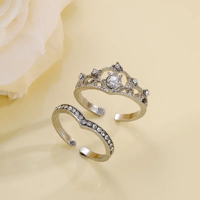 Stainless Steel 2PCS Crystal Crown Adjustable Ring Irregular Geometry Vintage Rings Set for Women Girls New Fashion Jewelry Gift Stainless Steel 2PCS Crystal Crown Adjustable Ring Irregular Geometry Vintage Rings Set for Women Girls New Fashion Jewelry Gift