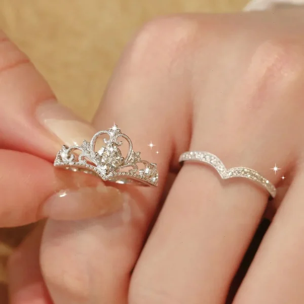 Stainless Steel 2PCS Crystal Crown Adjustable Ring Irregular Geometry Vintage Rings Set for Women Girls New Fashion Jewelry Gift - Image 3