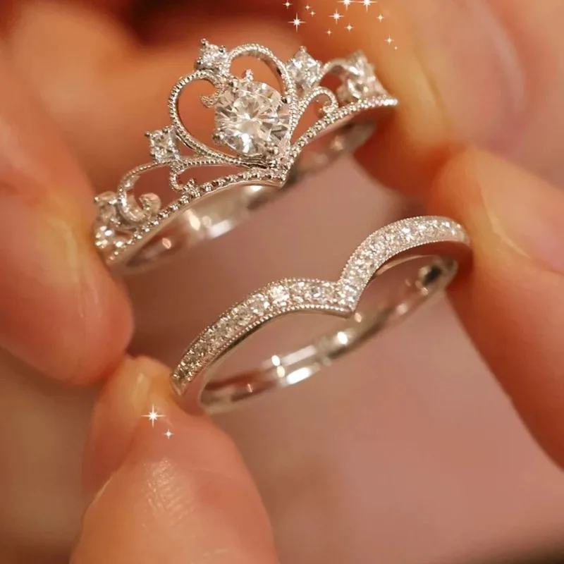 Stainless Steel 2PCS Crystal Crown Adjustable Ring Irregular Geometry Vintage Rings Set for Women Girls New Fashion Jewelry Gift Stainless Steel 2PCS Crystal Crown Adjustable Ring Irregular Geometry Vintage Rings Set for Women Girls New Fashion Jewelry Gift