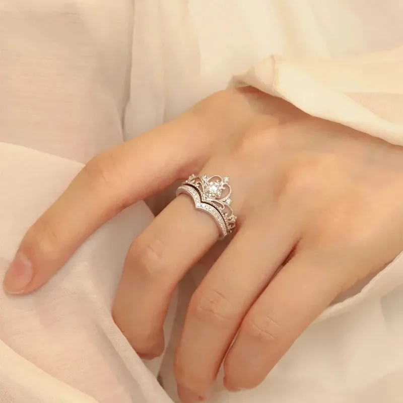 Stainless Steel 2PCS Crystal Crown Adjustable Ring Irregular Geometry Vintage Rings Set for Women Girls New Fashion Jewelry Gift Stainless Steel 2PCS Crystal Crown Adjustable Ring Irregular Geometry Vintage Rings Set for Women Girls New Fashion Jewelry Gift