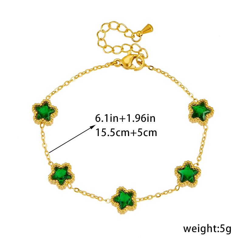 XIYANIKE 316L Stainless Steel Gold Color Five Leaf Flower Charm Bracelet For Women 2023 New Luxury Zircon Clover Bangle Jewelry