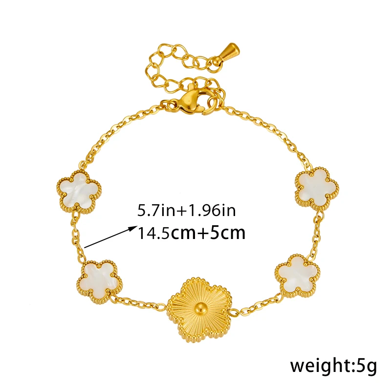 XIYANIKE 316L Stainless Steel Gold Color Five Leaf Flower Charm Bracelet For Women 2023 New Luxury Zircon Clover Bangle Jewelry