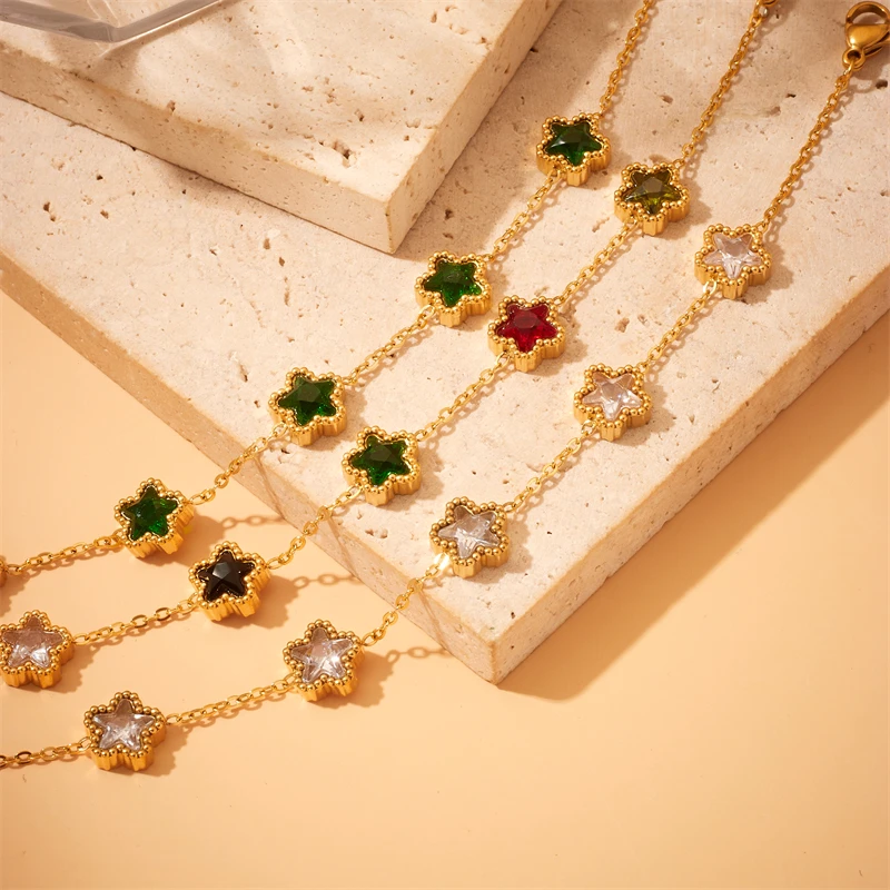XIYANIKE 316L Stainless Steel Gold Color Five Leaf Flower Charm Bracelet For Women 2023 New Luxury Zircon Clover Bangle Jewelry