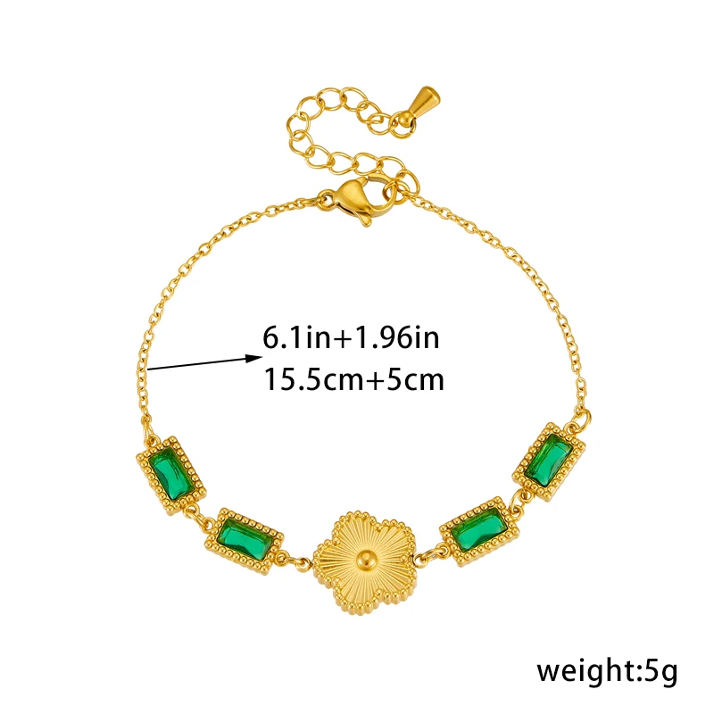 XIYANIKE 316L Stainless Steel Gold Color Five Leaf Flower Charm Bracelet For Women 2023 New Luxury Zircon Clover Bangle Jewelry