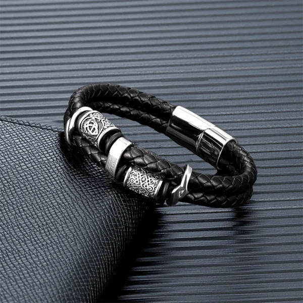 Vintage Vikings Compass Multilayer Genuine Leather Bracelet Men Stainless Steel Norse Runes Valknut Bangle Scandinavian Jewelry - Image 4