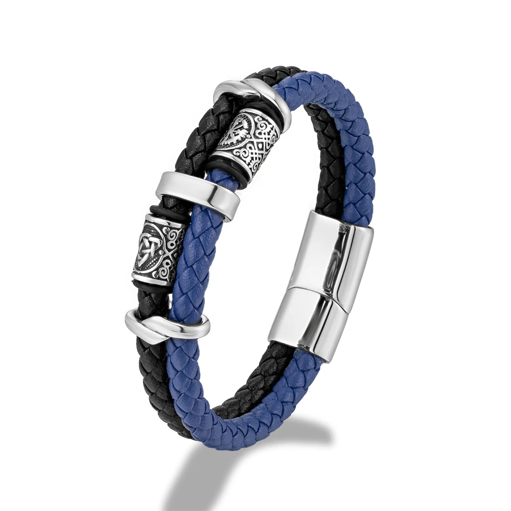 Vintage Vikings Compass Multilayer Genuine Leather Bracelet Men Stainless Steel Norse Runes Valknut Bangle Scandinavian Jewelry