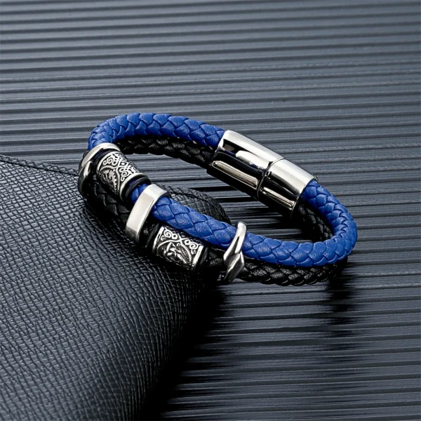 Vintage Vikings Compass Multilayer Genuine Leather Bracelet Men Stainless Steel Norse Runes Valknut Bangle Scandinavian Jewelry - Image 2