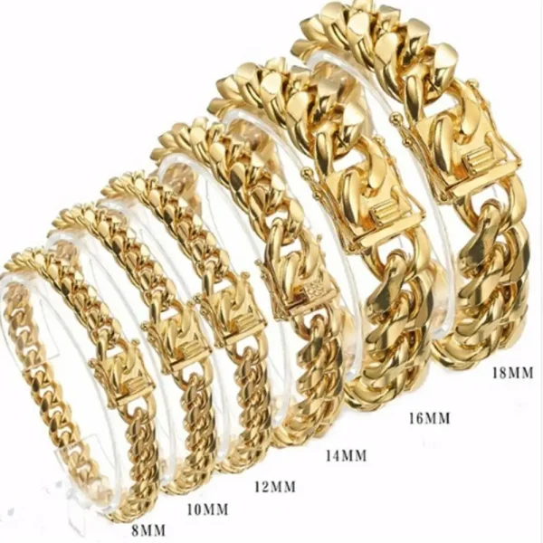 Gold Color/Rose Gold Stainless Steel Curb Cuban Link Chain Bracelet Bangle Jewelry 7-11inch for Men Women 8/10/12/14/16/18mm - Image 4