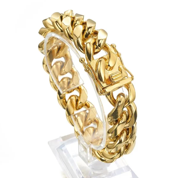 Gold Color/Rose Gold Stainless Steel Curb Cuban Link Chain Bracelet Bangle Jewelry 7-11inch for Men Women 8/10/12/14/16/18mm - Image 3