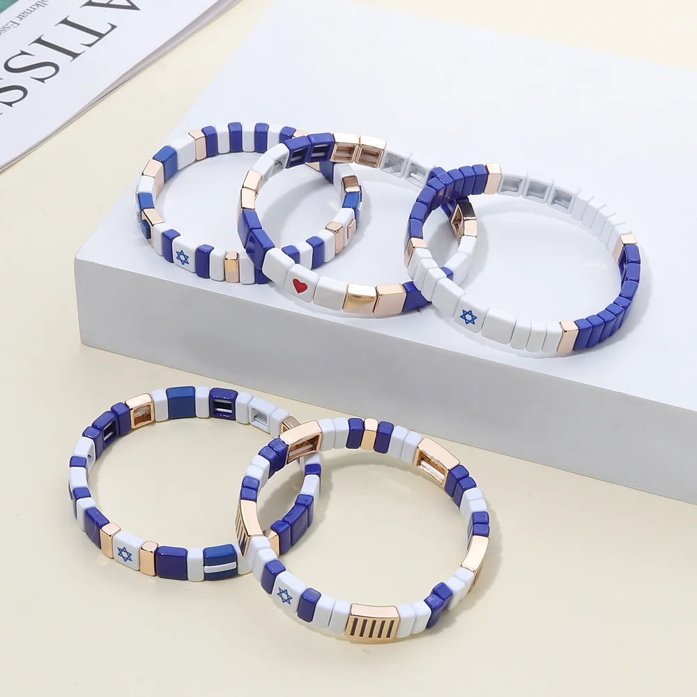 2024 New Design Nation Bracelet For Patriot Bracelet Handmade White and Blue Beaded Bangle For Women Boho Jewelry Star Charm Jew 2024 New Design Nation Bracelet For Patriot Bracelet Handmade White and Blue Beaded Bangle For Women Boho Jewelry Star Charm Jew