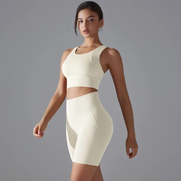 Two Pieces Racerback Gym Set Women Vest Short Workout Clothes Fitness Suit Sleeveless Set Active Wear Sportswear Sports Kit - Image 3