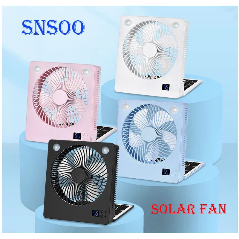 Solar Fan  4 COLOR Camping Gear Rechargeable Folding Quiet Cool Gadgets With LED Lights 3 Speeds Survival Gear For Home