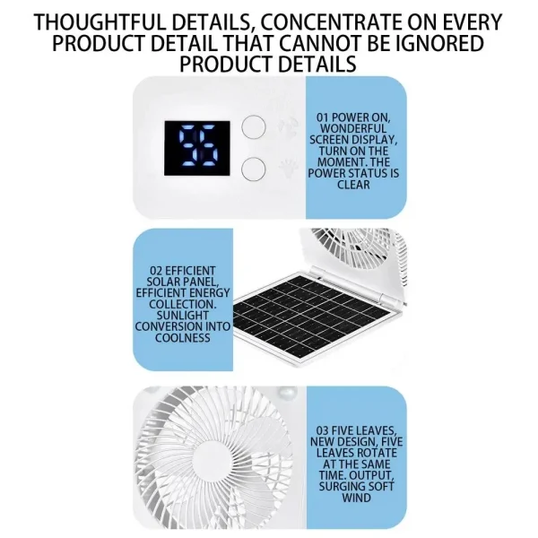 Solar Fan  4 COLOR Camping Gear Rechargeable Folding Quiet Cool Gadgets With LED Lights 3 Speeds Survival Gear For Home - Image 4