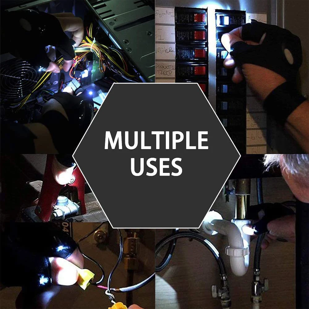 LED Flashlight Gloves  Cool Gadget Hands-Free Lights for Camping Fishing Repairing Fathers Day Christmas Birthday Gift