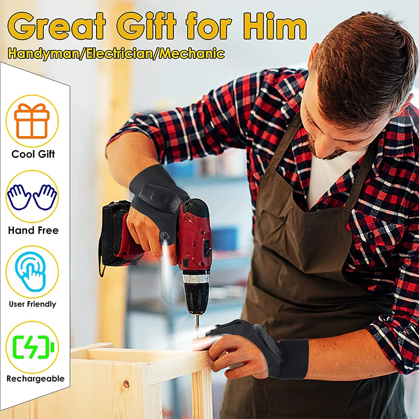 Rechargeable Led Flashlight Glove Gift for Dad Boyfriend Husband Lights Car Guy Cool Gadgets Tools for Fishing Camping Repair