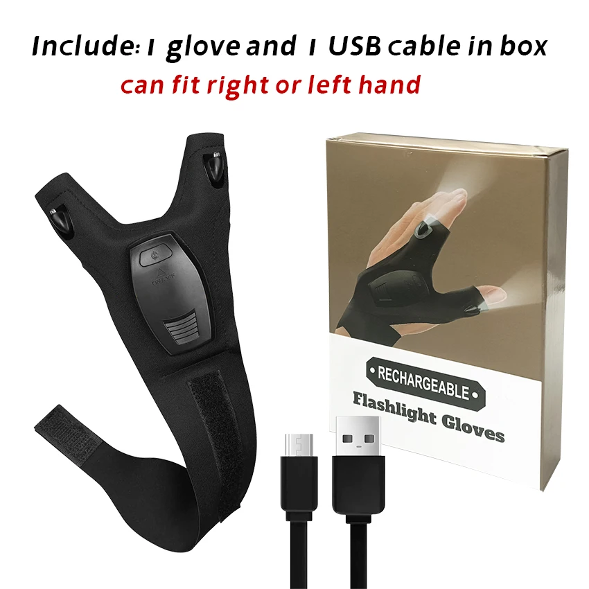 Rechargeable Led Flashlight Glove Gift for Dad Boyfriend Husband Lights Car Guy Cool Gadgets Tools for Fishing Camping Repair