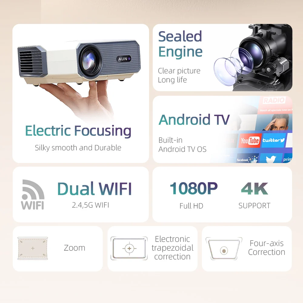 AUN A004 Pro Android Projector Portable Full HD Home Cinema 4K Movie Decode 1080P VideoProjector Electric Focus 3D MINI Theater AUN A004 Pro Android Projector Portable Full HD Home Cinema 4K Movie Decode 1080P VideoProjector Electric Focus 3D MINI Theater