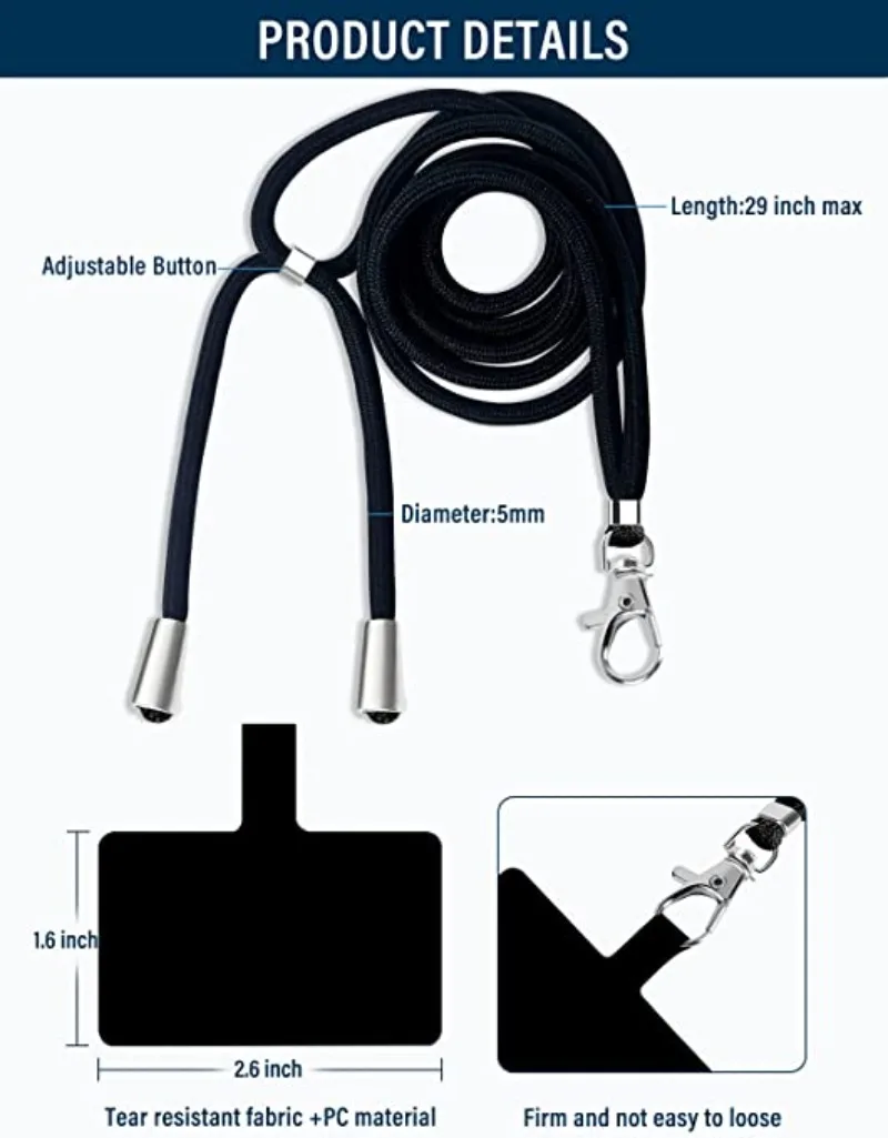Universal Phone Lanyard with Patch Adjustable Mobile Phone Hanging Rope Neck Straps Anti-lost Lanyards Cell Phone Accessories