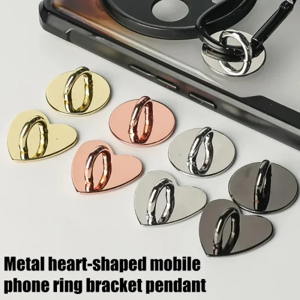 Kawaii Self-adhesive Metal Heart Phone Charm Holder Cell Phone Case Finger Ring Stand Hook Buckle Charm Clasp Accessories String - Image 3