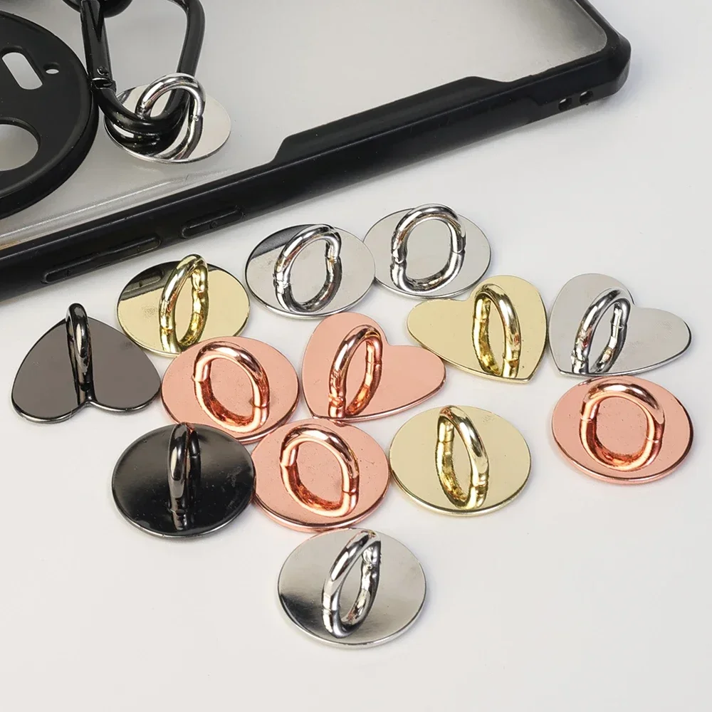 Kawaii Self-adhesive Metal Heart Phone Charm Holder Cell Phone Case Finger Ring Stand Hook Buckle Charm Clasp Accessories String