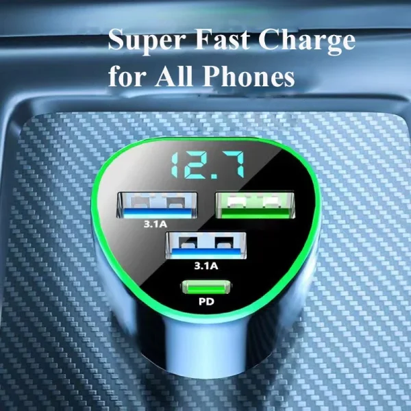 UYUXIO USB C Car Phone Charger Super Fast Charge in Car with LED Voltage Display for iPhone Samsung Huawei Oneplus Android Phone - Image 5