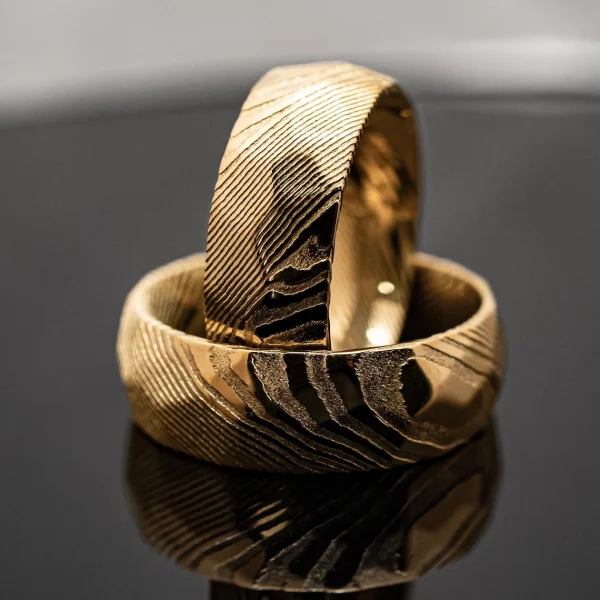 Damascus Steel band ring men - Engagement Jewelry for Groom Bridesman Couple's Matching Rings ， Mens Wedding Ring Band
