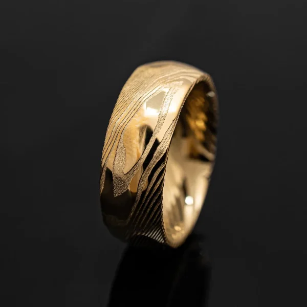 Damascus Steel band ring men - Engagement Jewelry for Groom Bridesman Couple's Matching Rings ， Mens Wedding Ring Band - Image 4