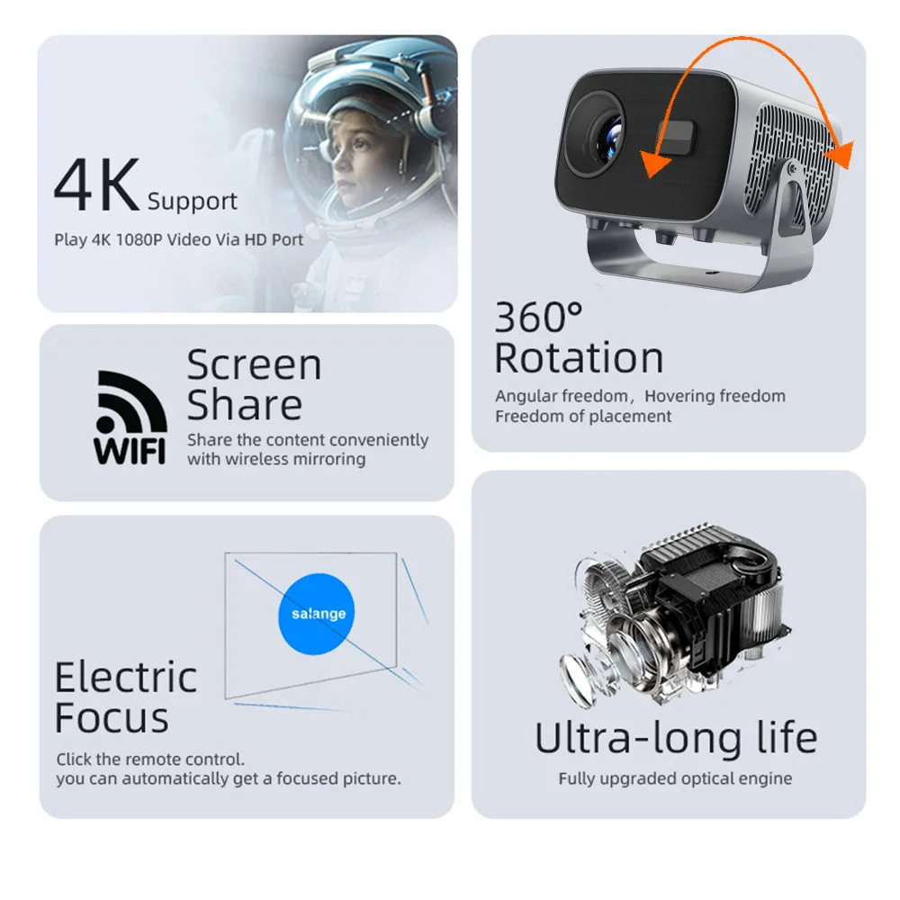 DEYSINN Projector 4K A10 Newly 1080P 660 ANSI Projector Android 13 WiFi6 BT5.5 Auto Focus Keystone Portable Outdoor Home Cinema DEYSINN Projector 4K A10 Newly 1080P 660 ANSI Projector Android 13 WiFi6 BT5.5 Auto Focus Keystone Portable Outdoor Home Cinema
